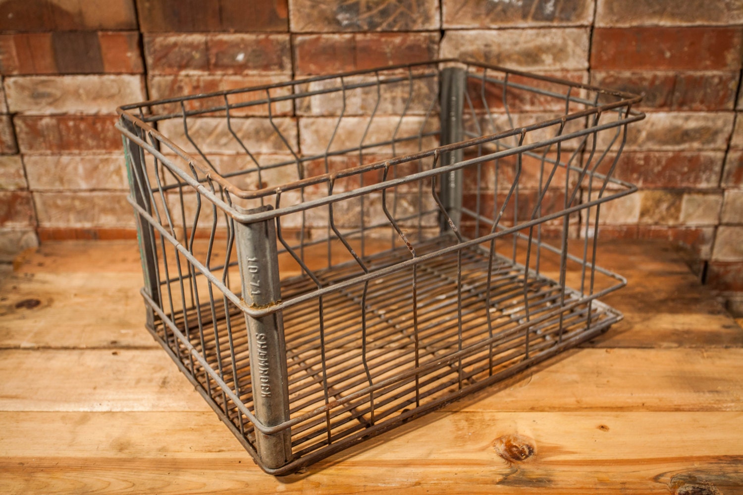 Vintage Shamrock Dairy Metal Wire Milk Crate Box Metal Bin Rustic Industrial Primitive Carrier
