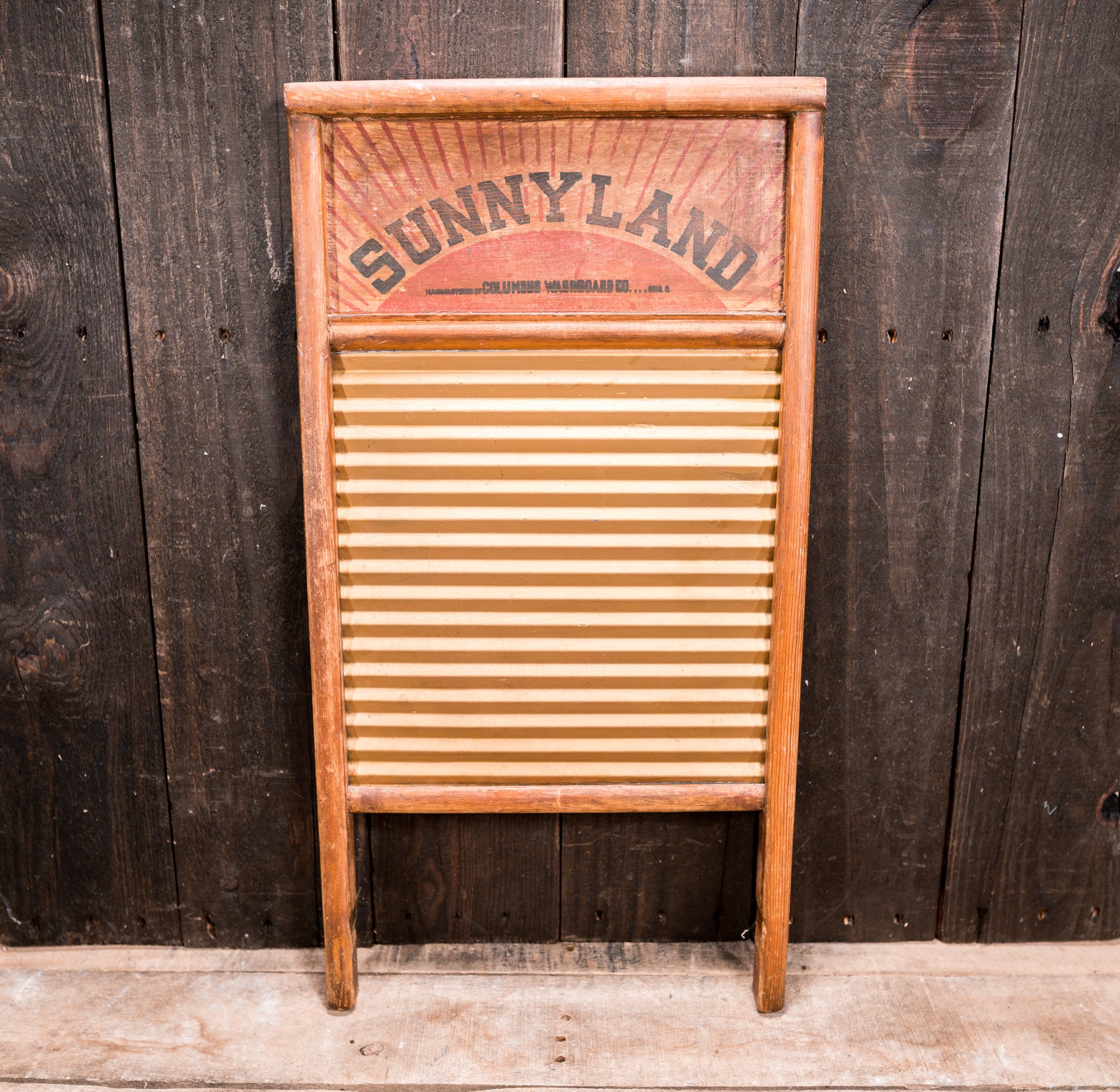 Vintage Rare Sunnyland Washboard No. 2090 Wood Metal Farmhouse