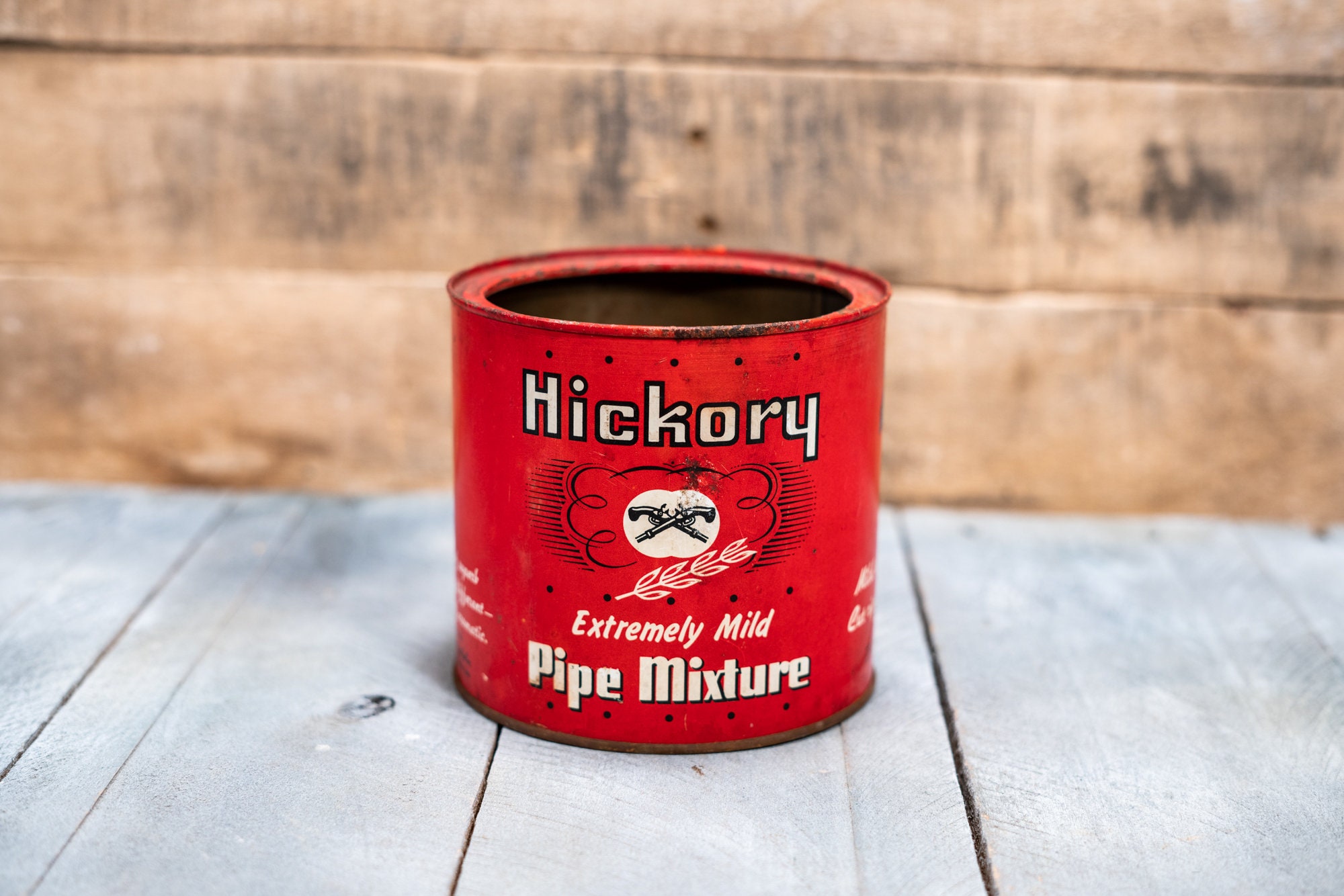 Vintage Hickory Pipe Mixture Tobacco Tin Man Cave Rustic Collectable