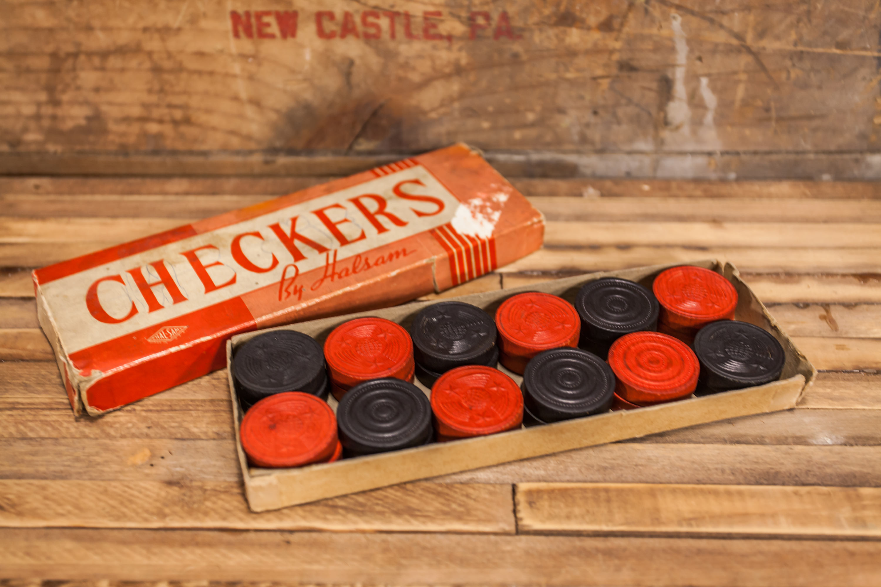 Vintage Halsam Wooden Checkers Set Kids Toy Board Game