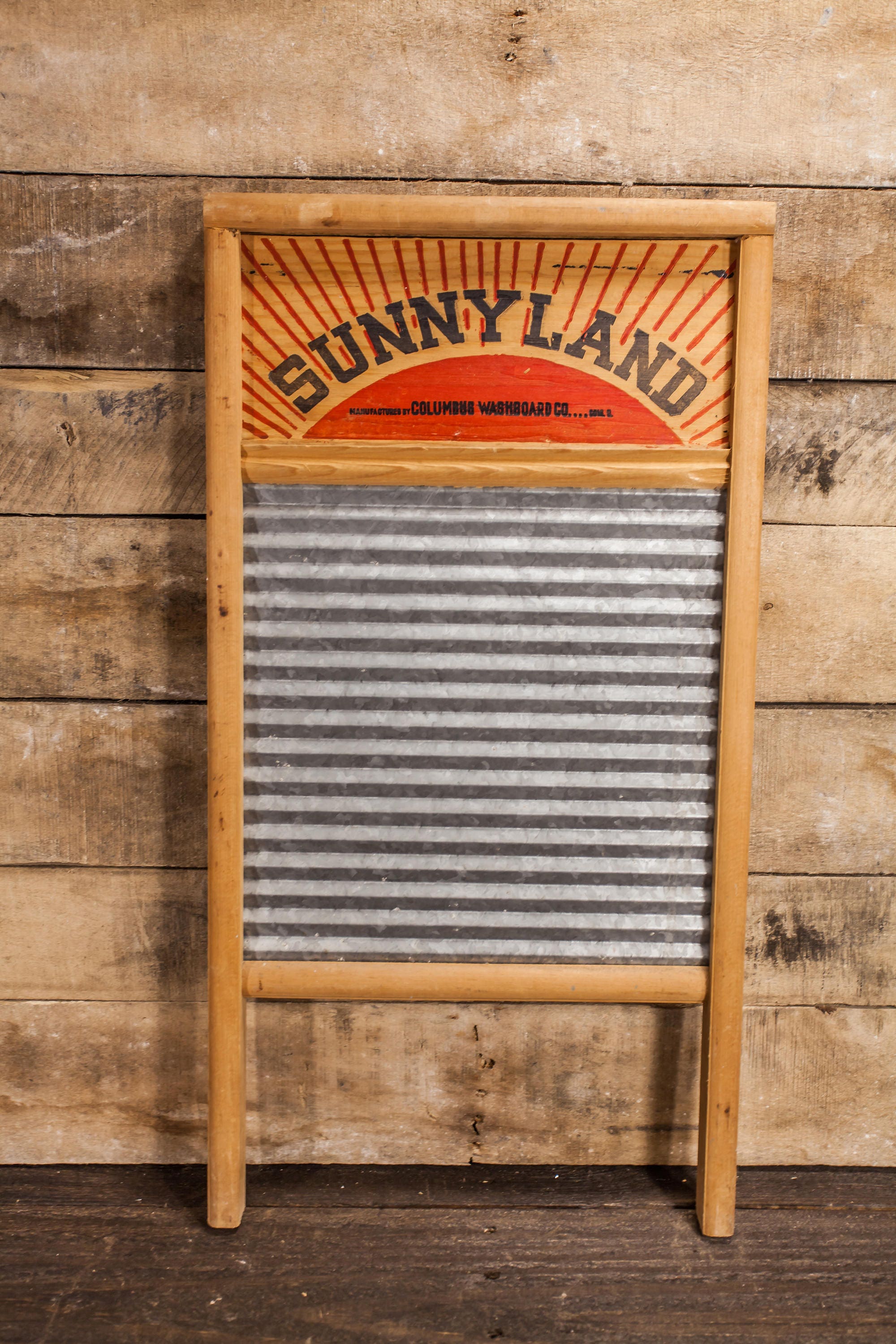 Vintage Sunnyland Washboard No. 2090 Wood Metal Farmhouse Washboard
