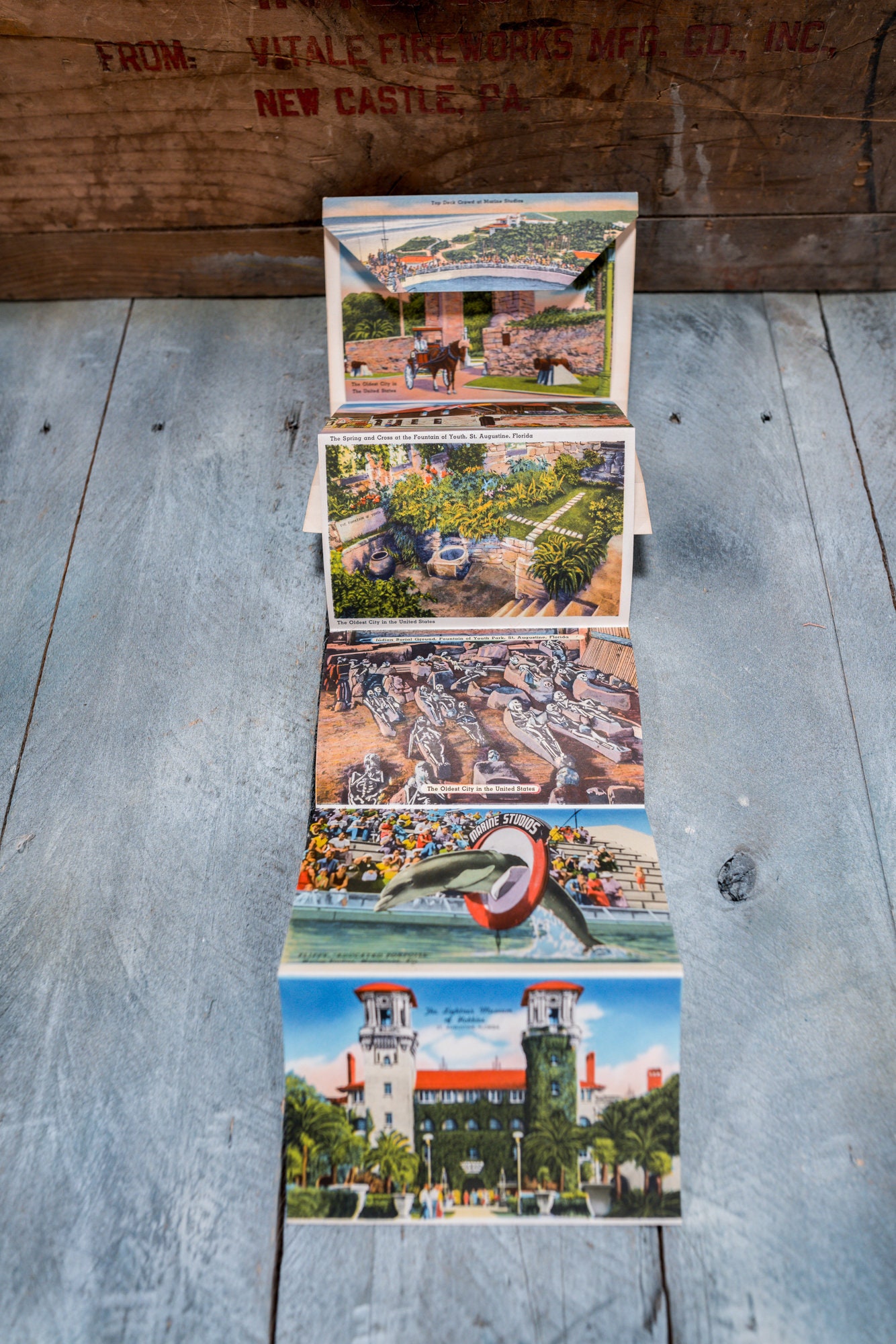 Vintage St. Augustine Florida Souvenir Postcard Booklet Travel Souvenir Folder Postcard Fold Out