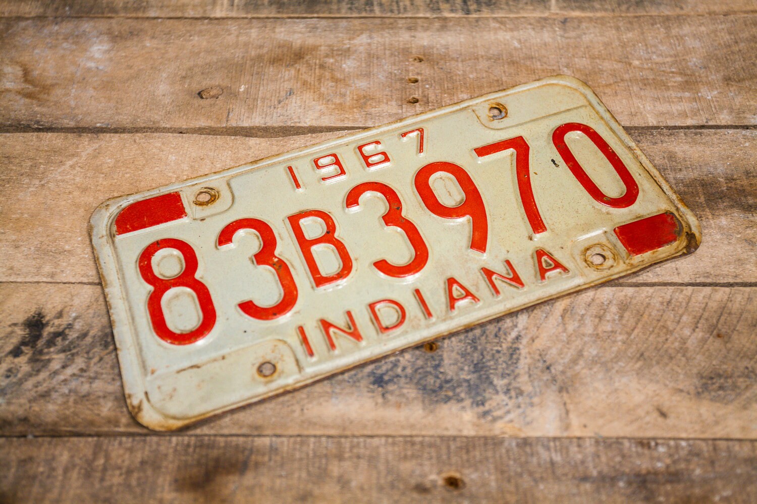Vintage 1967 Indiana License Plate Metal Rustic Distressed Wall Hanger 
