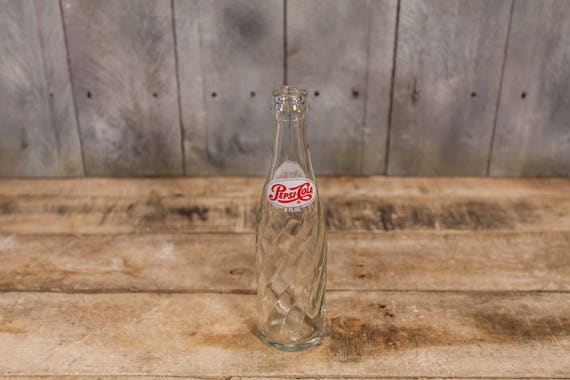 Vintage Pepsi Cola 8oz Spiral Bottle ACL Glass Bottle Red White Collectable Bottle