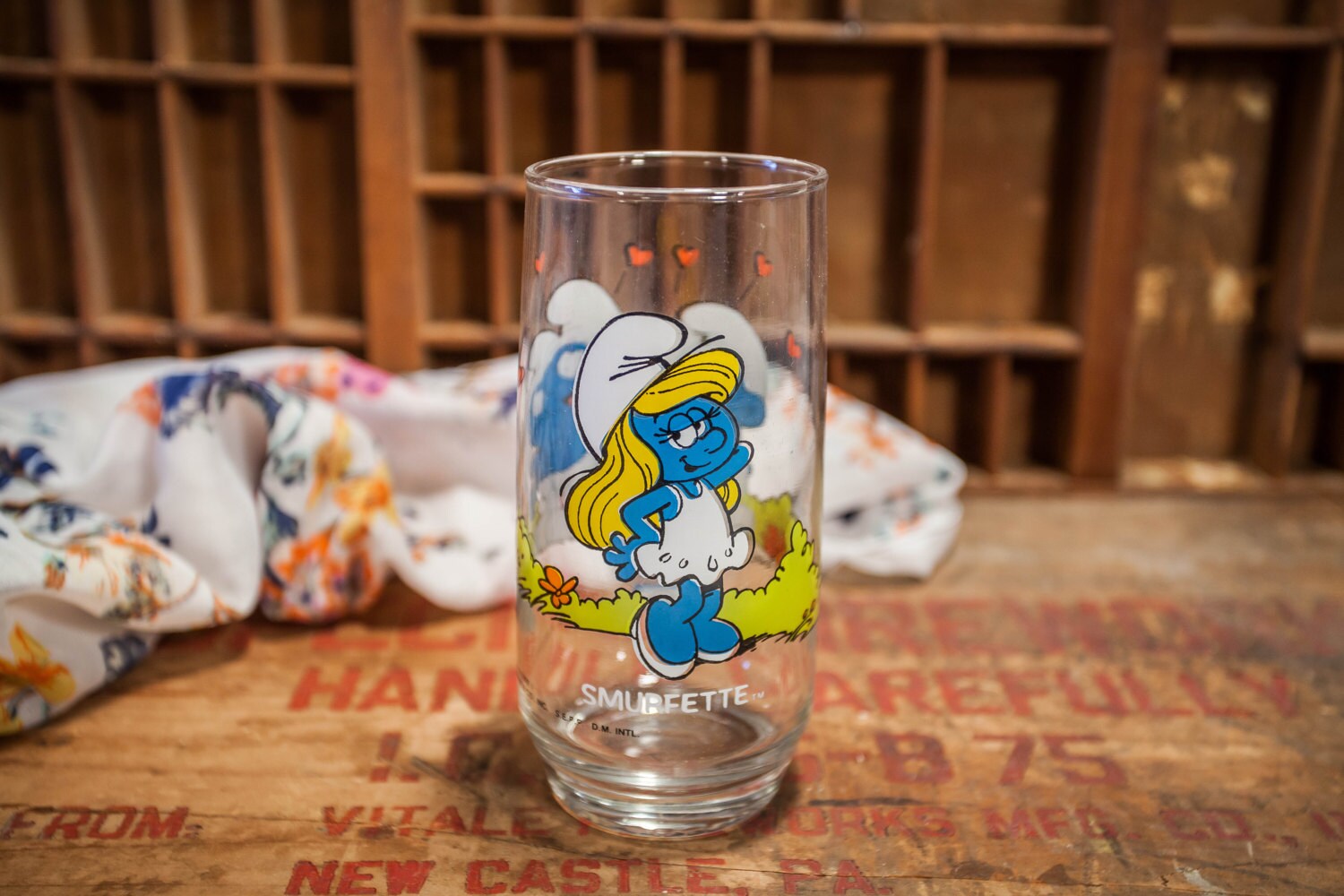 Vintage 1982 Smurfette Drinking Glass Collectable Glass Smurfs Decor
