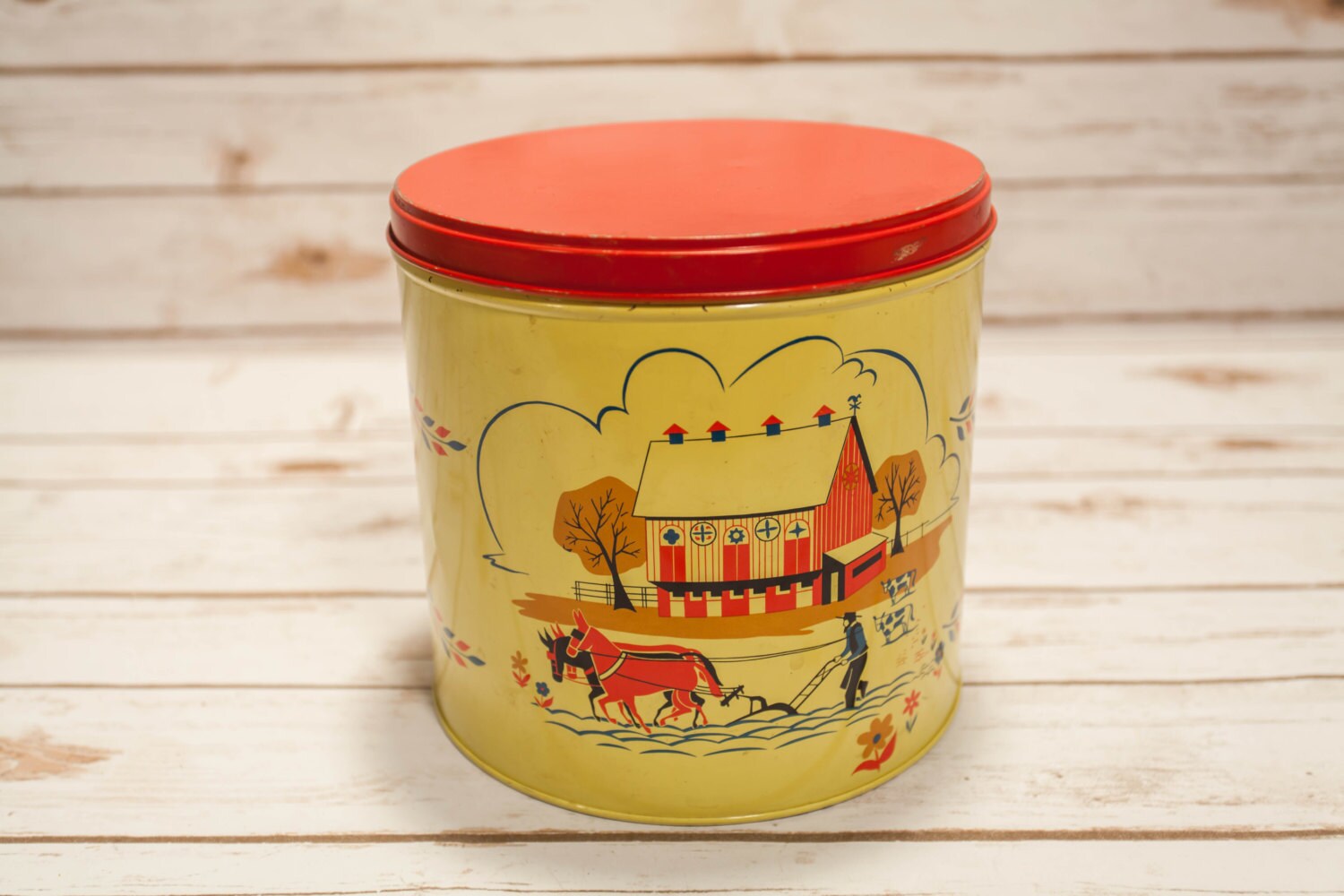 Vintage Snacks Tin Pennsylvania Dutch Amish Kitchen Decor Country Decor