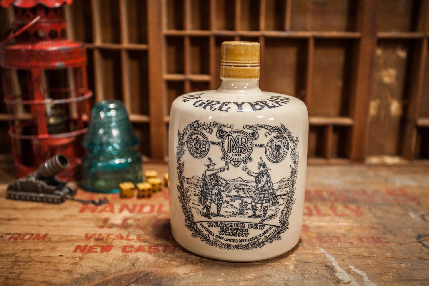 Vintage Greybeard Single Handle Advertising Scotch Whiskey Jug Heather