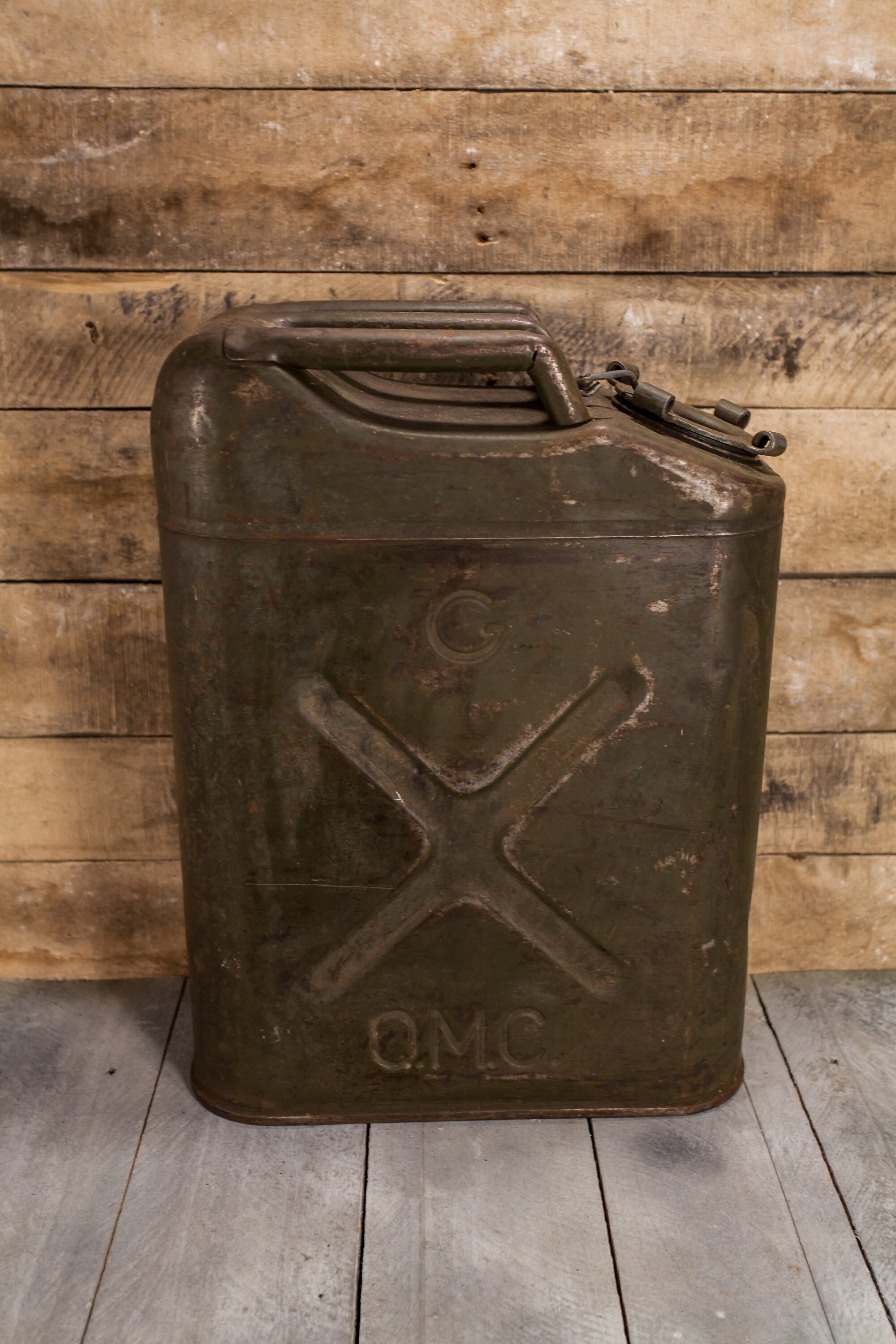 Vintage Metal Jerry Can Metal Military Gas Can WWII Gas Tank Green Distressed Man Cave Garage