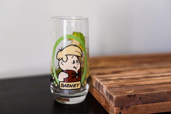 Vintage 1980s The Flintstone Kids Barney Pizza Hut Collectable Glass Hanna Barbera Productions Inc