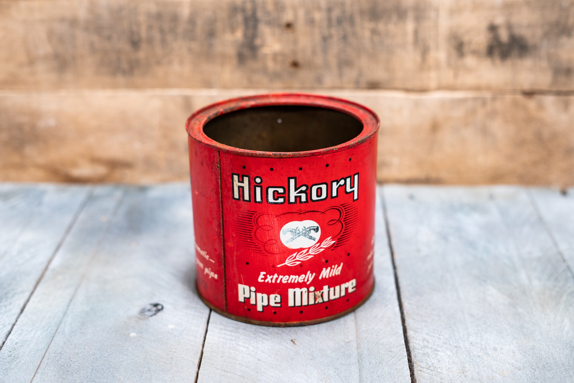 Vintage Hickory Pipe Mixture Tobacco Tin Man Cave Rustic Collectable