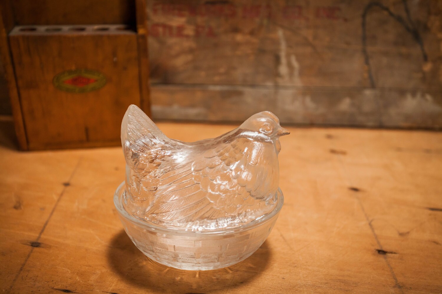 Vintage Glass Chicken Hen Rooster Covered Dish Butter Bowl Farmhouse