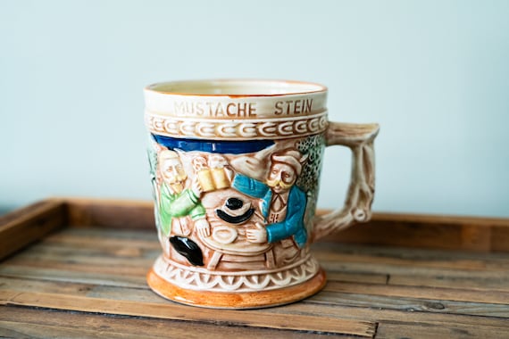 Vintage Ceramic Mustache Stein Mug Bathroom Decor Man Cave Barbershop