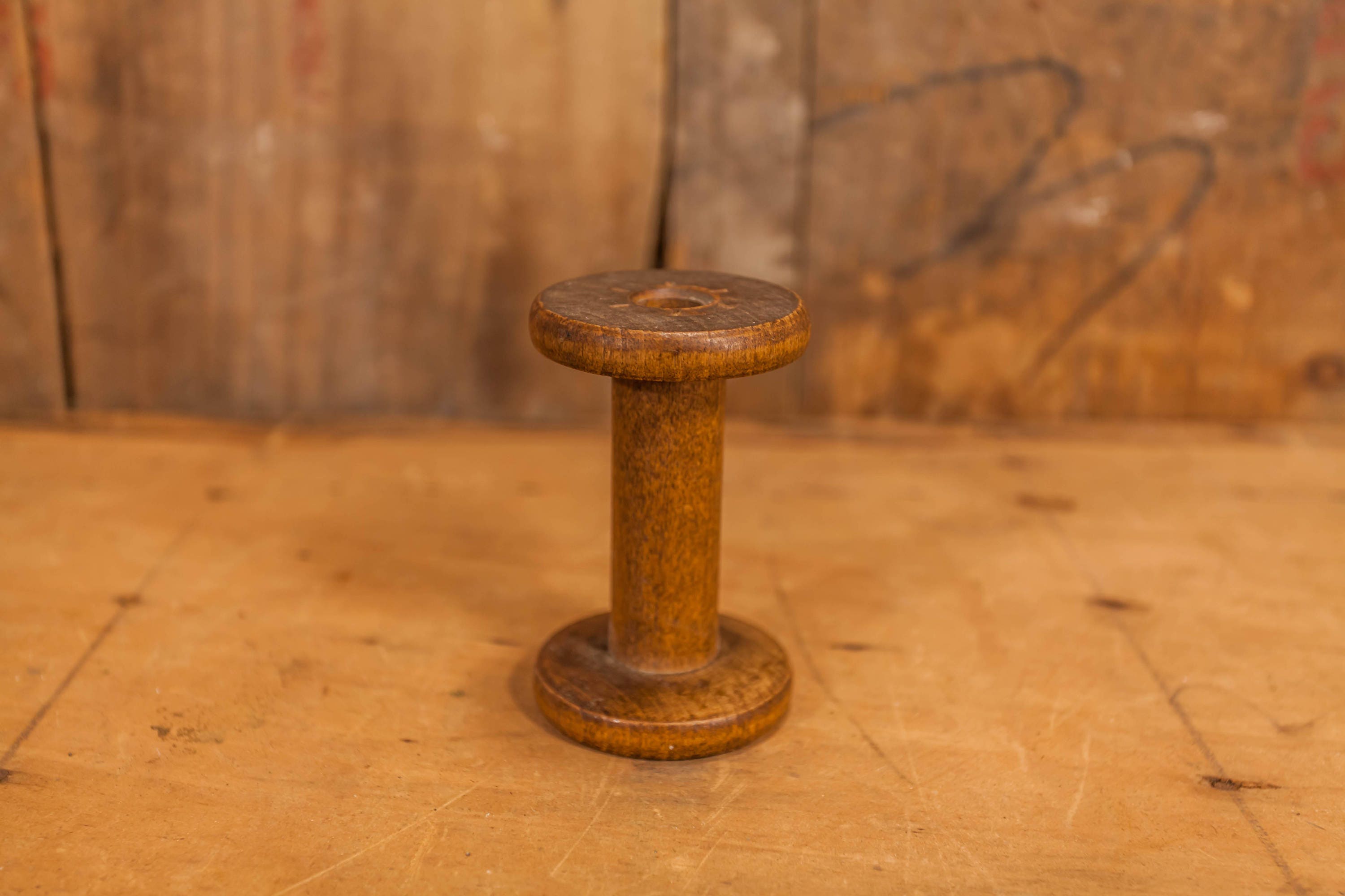 Vintage Small Wooden Bobbin Spool Rustic Primitive Farmhouse Sewing