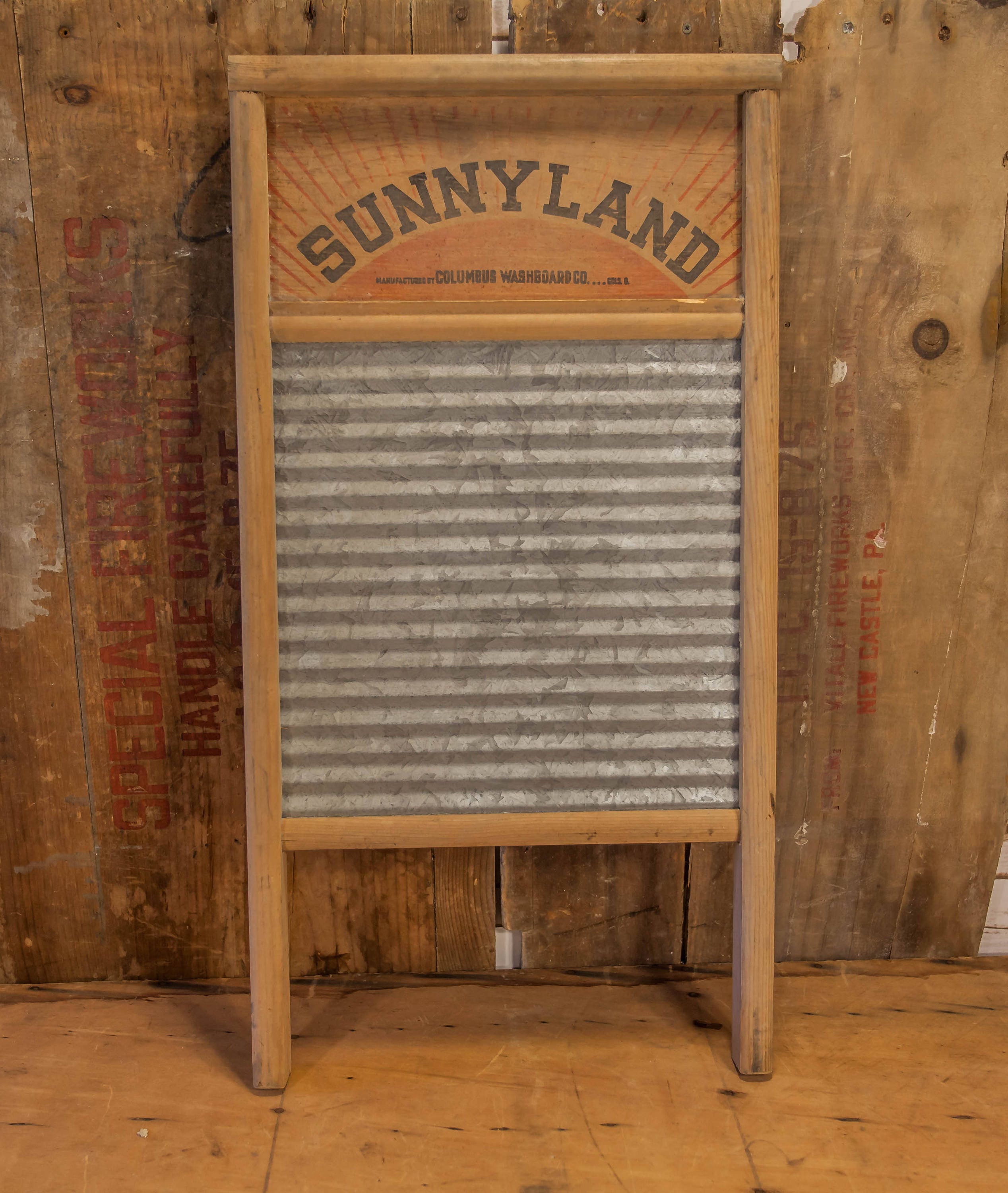 Vintage Sunnyland Washboard No. 2090 Wood Metal Farmhouse Washboard Advertising Country Laundry