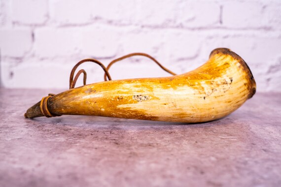 Vintage Bone Powder Horn Black Powder Flask Hunting Decor