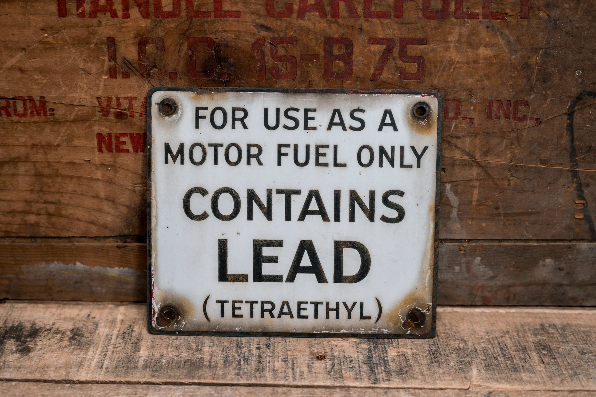 Vintage Porcelain Contains Lead Sign Motor Oil Gas Fuel Pump Plate