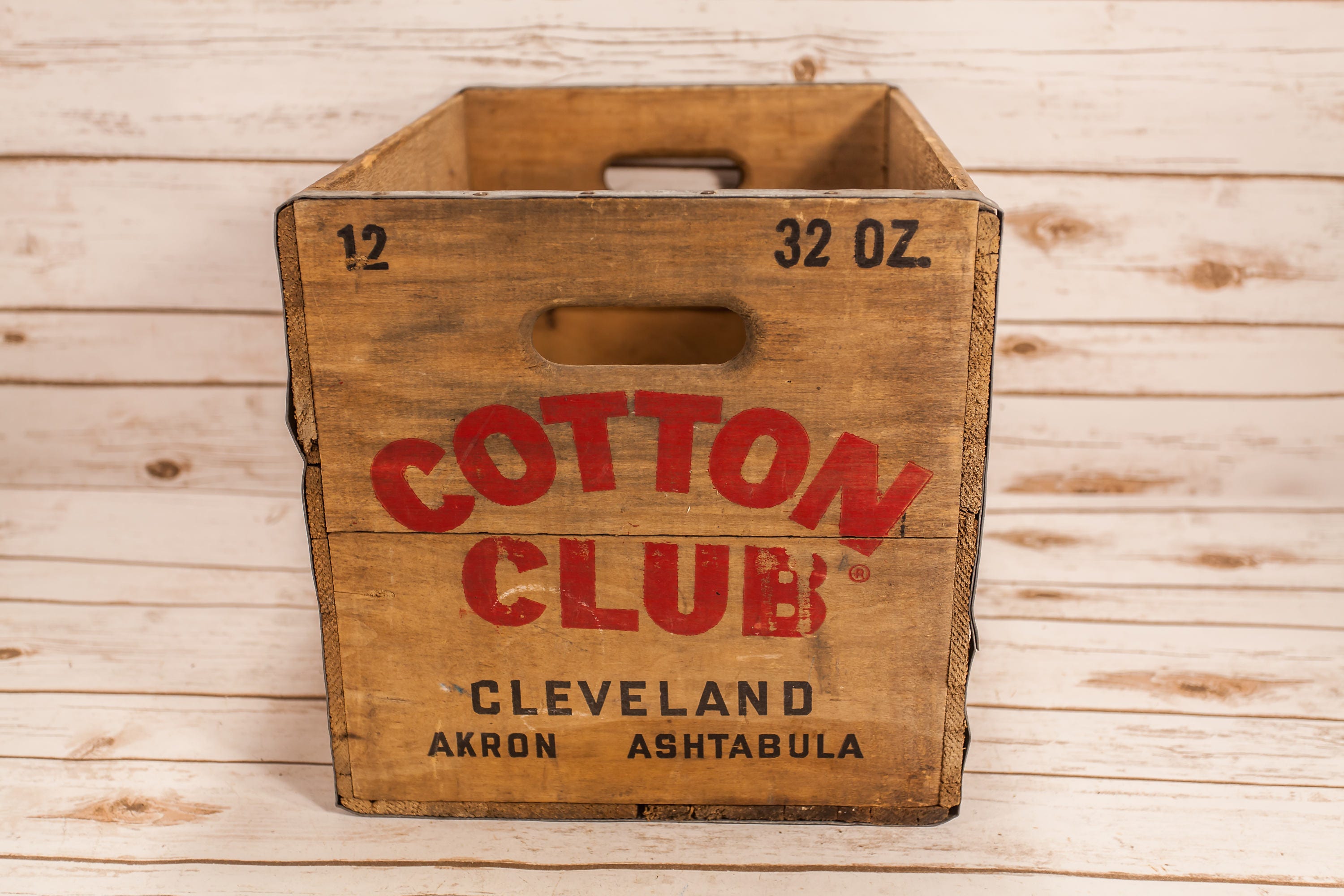 Vintage Cotton Club Wooden Soda Pop Crate Box Metal Rustic Carrier