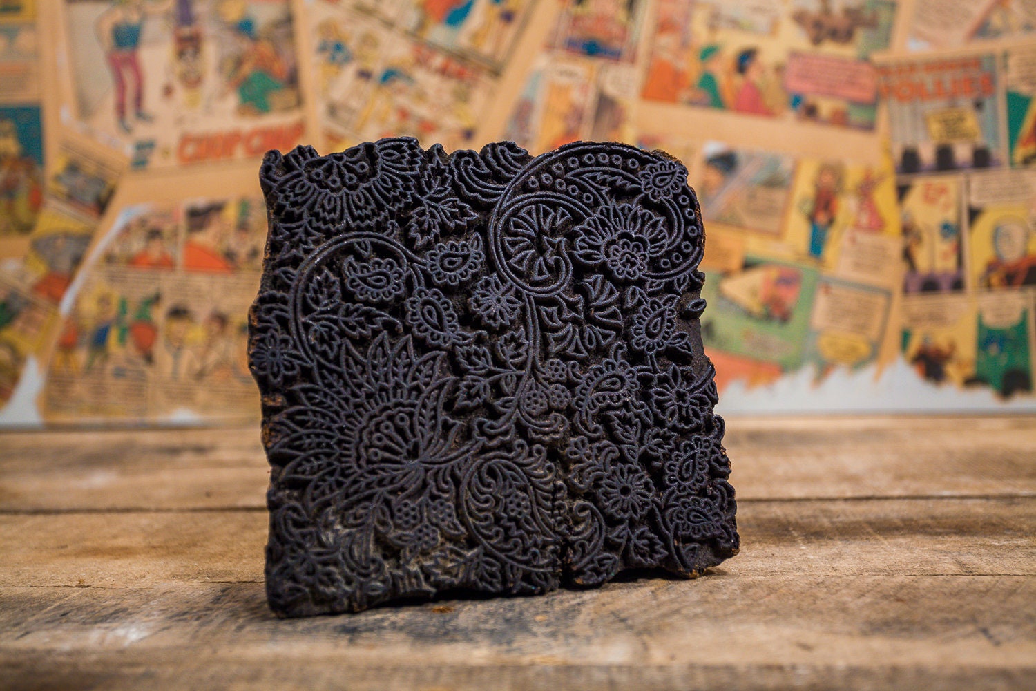 Vintage Primitive India Wood Block Ink Stamp Fabric Stamp Hand Carved