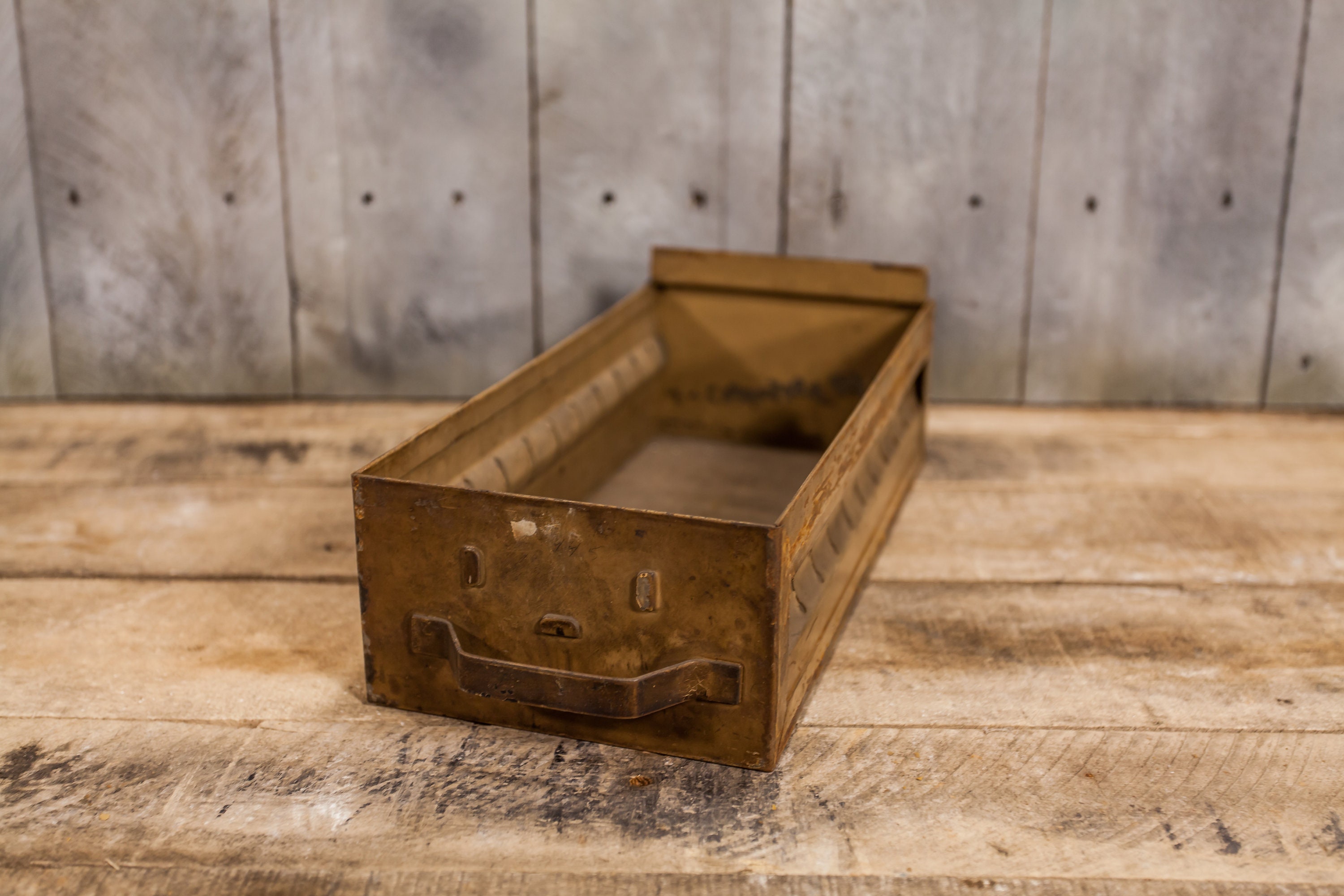 Vintage Rustic Metal Single Drawer Index Card Cabinet Drawer