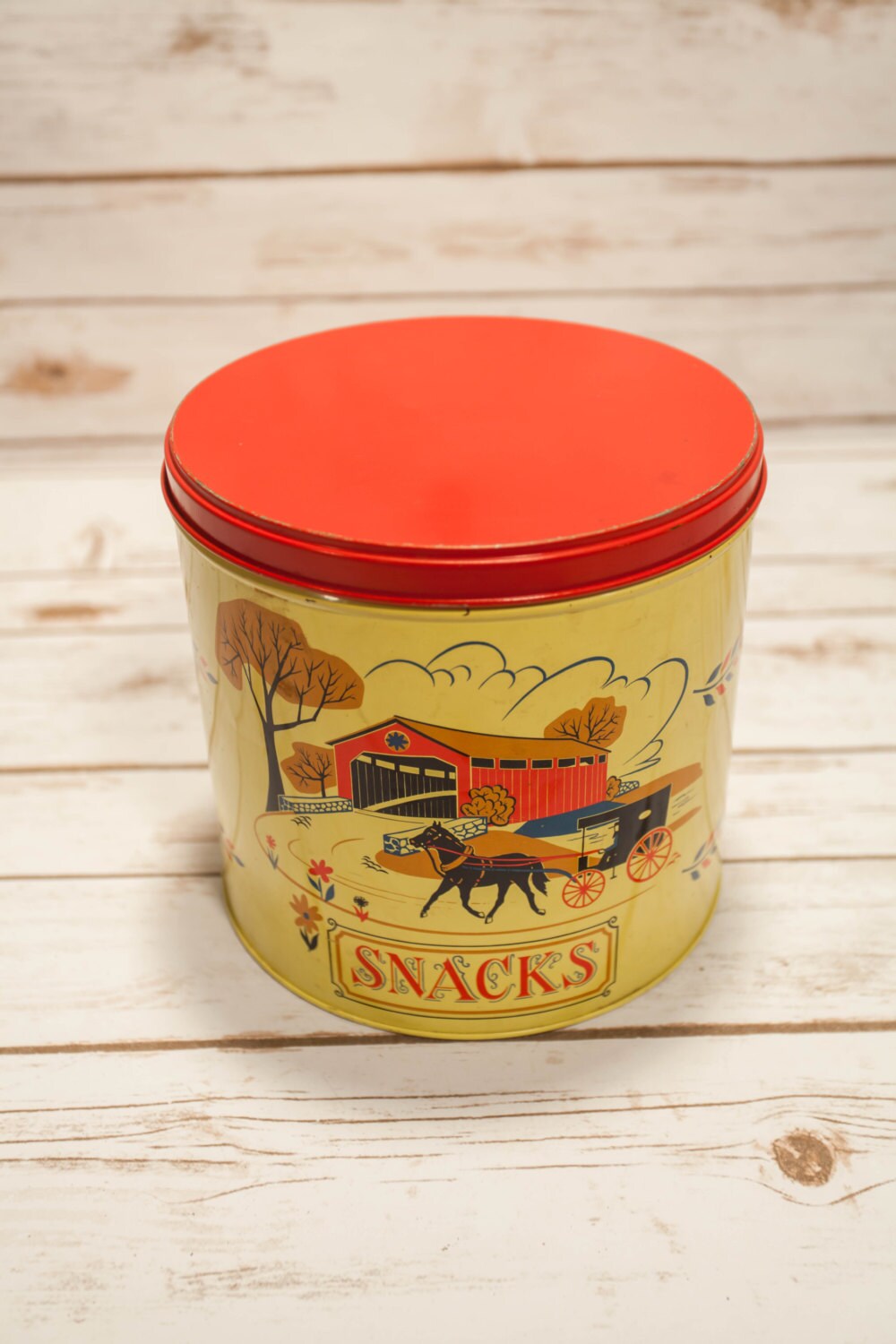 Vintage Snacks Tin Pennsylvania Dutch Amish Kitchen Decor Country Decor