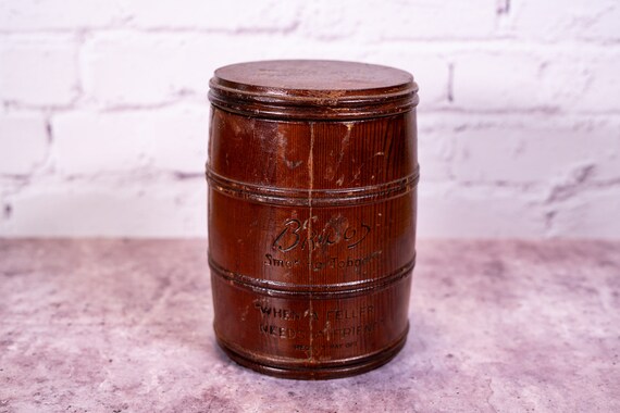 Vintage Briggs Smoking Tobacco Wooden Barrel Humidor Pipe Mixture Tobacciana Man Cave Rustic