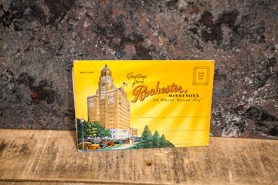 Vintage Rochester Minnesota Souvenir Postcard Booklet Travel Souvenir Folder Postcard Fold Out Ephemera