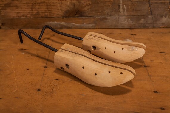 Vintage Wooden Shoe Stretcher Forms Cobbler Foot Form Shoe Lasts Metal Wood Rustic Home Decor