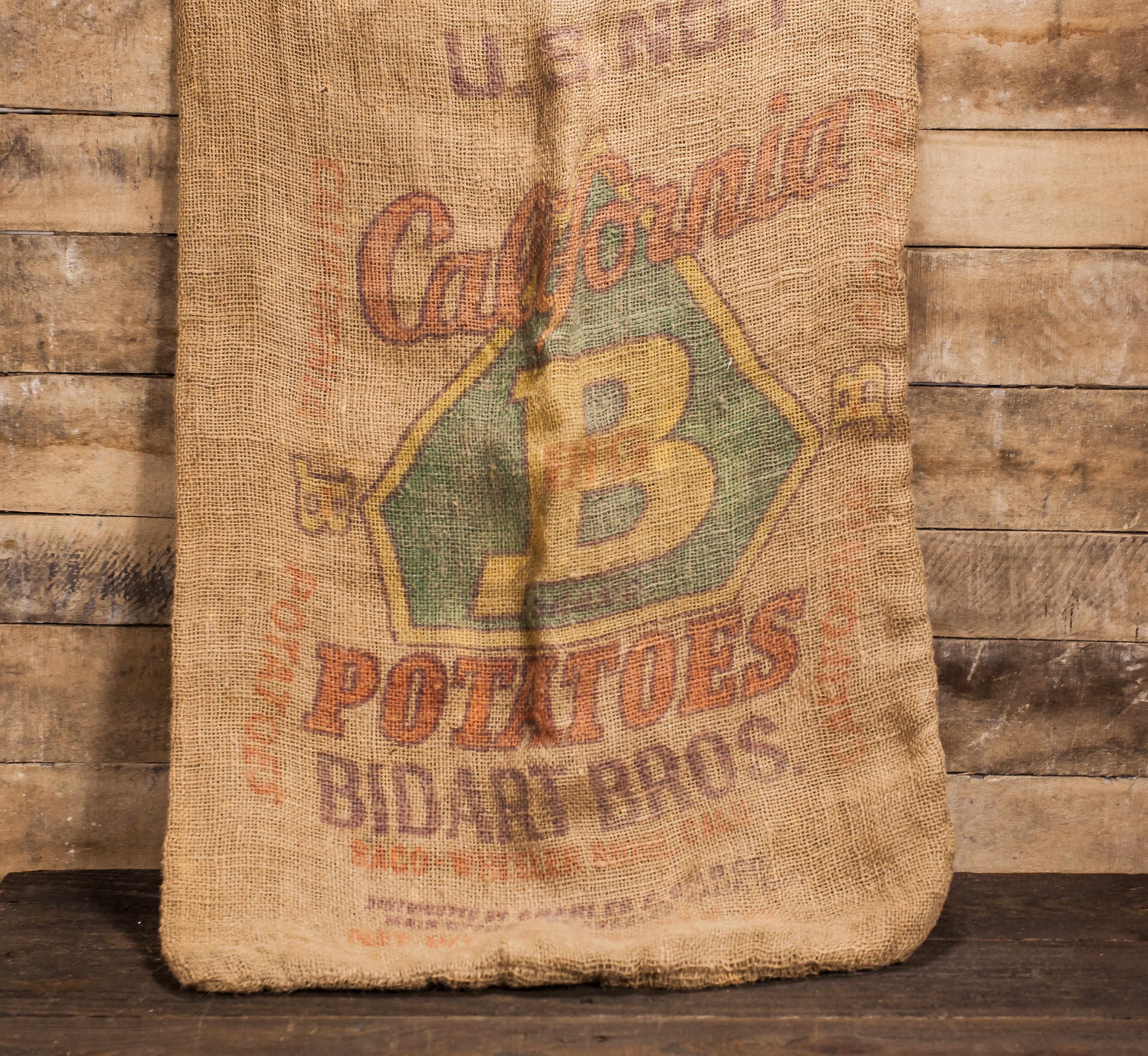 Vintage California Big B Potato Sack Bidart Bros. Rustic Primitive ...