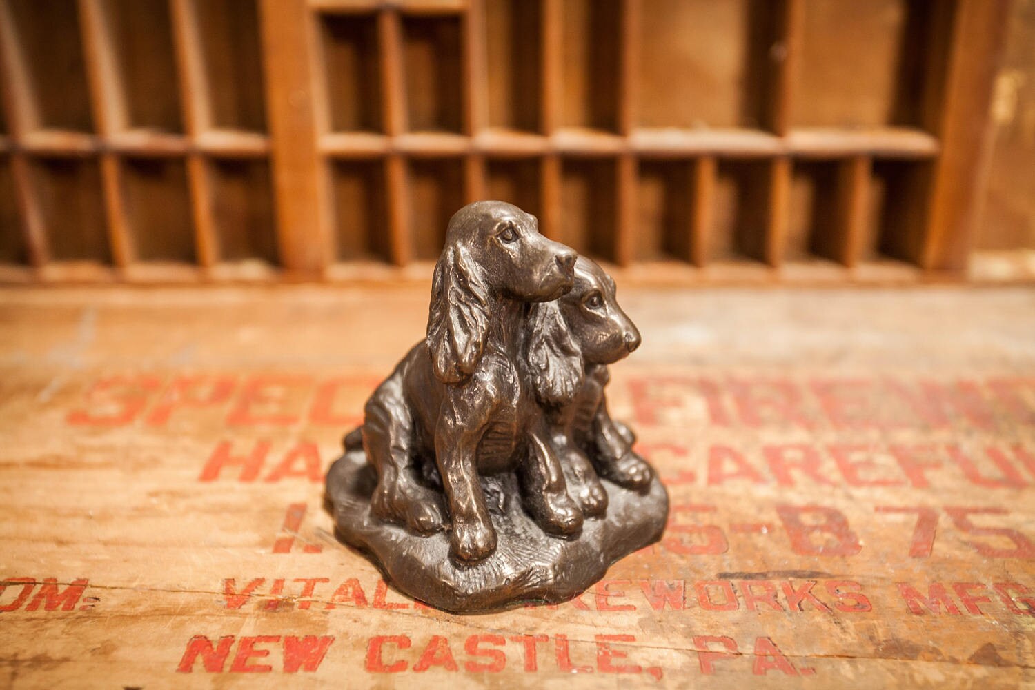 Vintage English Springer Spaniel Statue Cold Cast Bronze Metal Home Decor Dog Figure