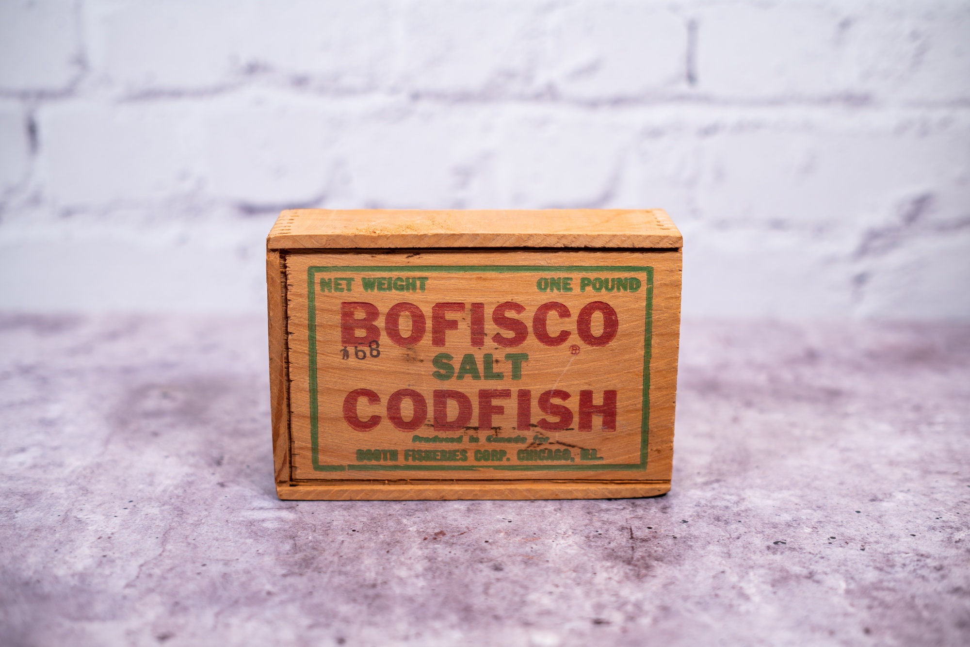 Vintage Bofisco Salt Codfish Wooden Cod Box Advertising Box Rustic