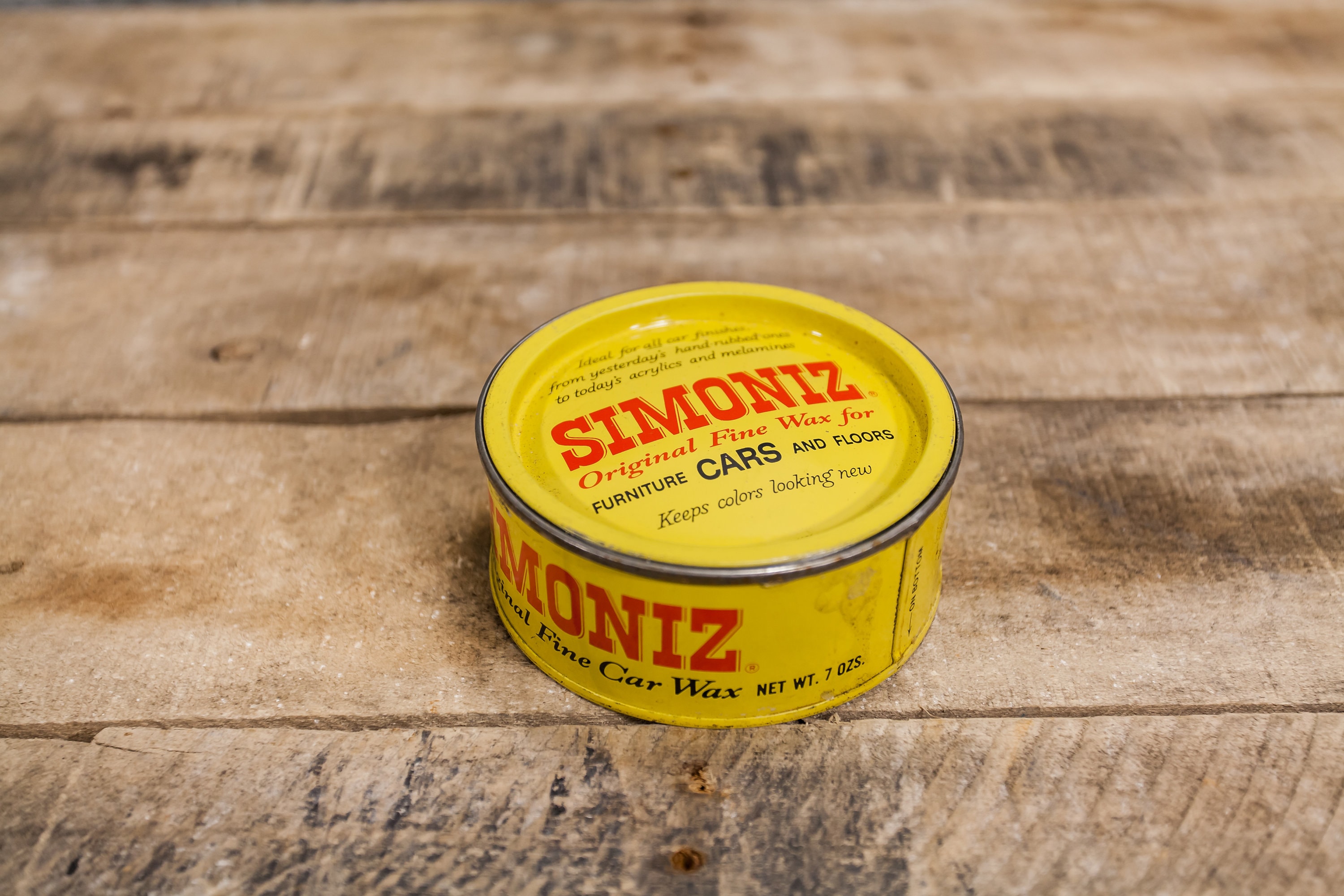 Vintage Simoniz Tin Furniture Polish Car Wax Yellow Red Advertising Can