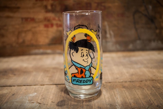 Vintage 1980s The Flintstone Kids Freddy Pizza Hut Collectable Glass Hanna Barbera Productions Inc