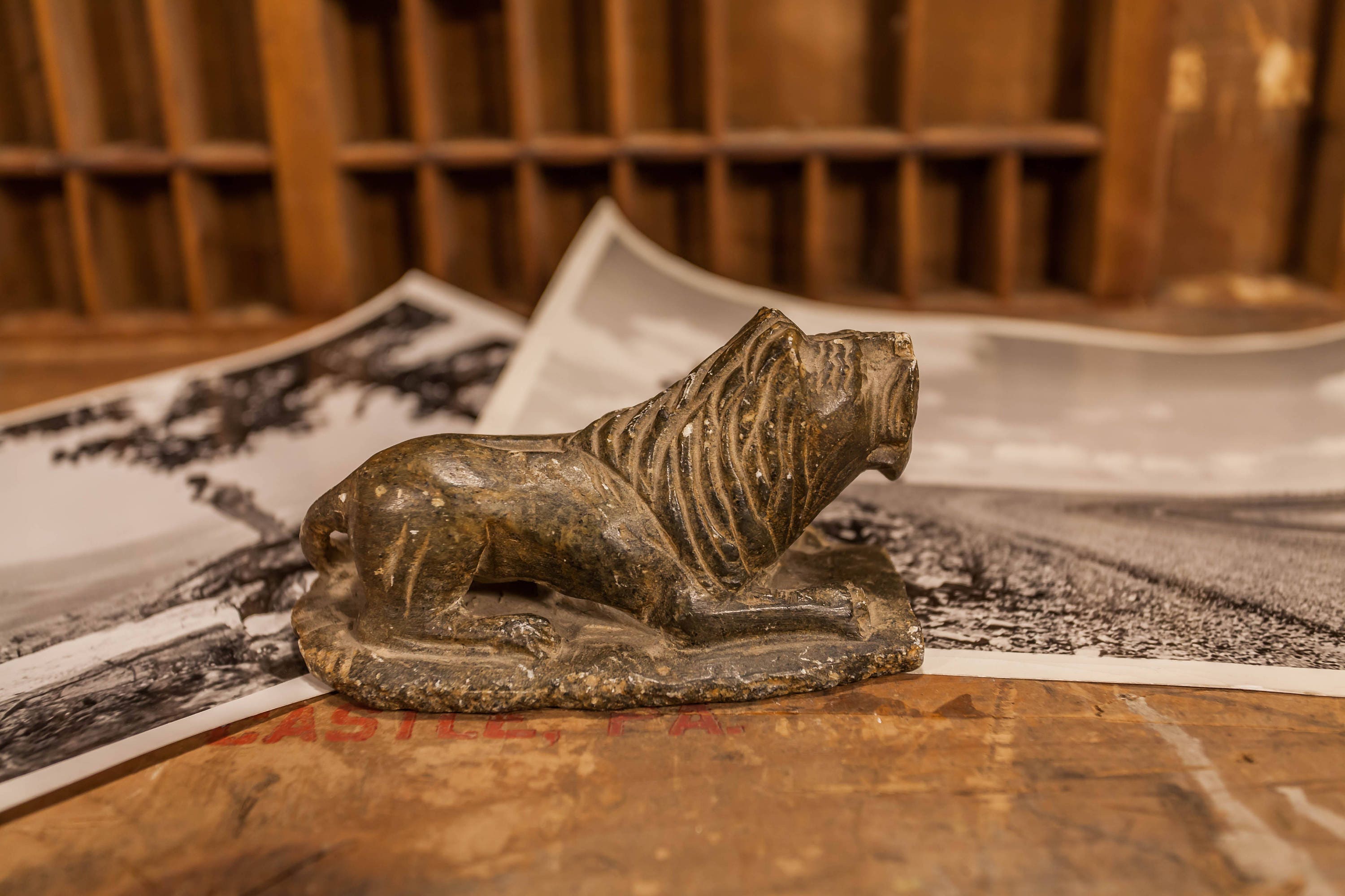 Vintage Hand Carved Stone Lion Sculpture Statue Display Animal Desk