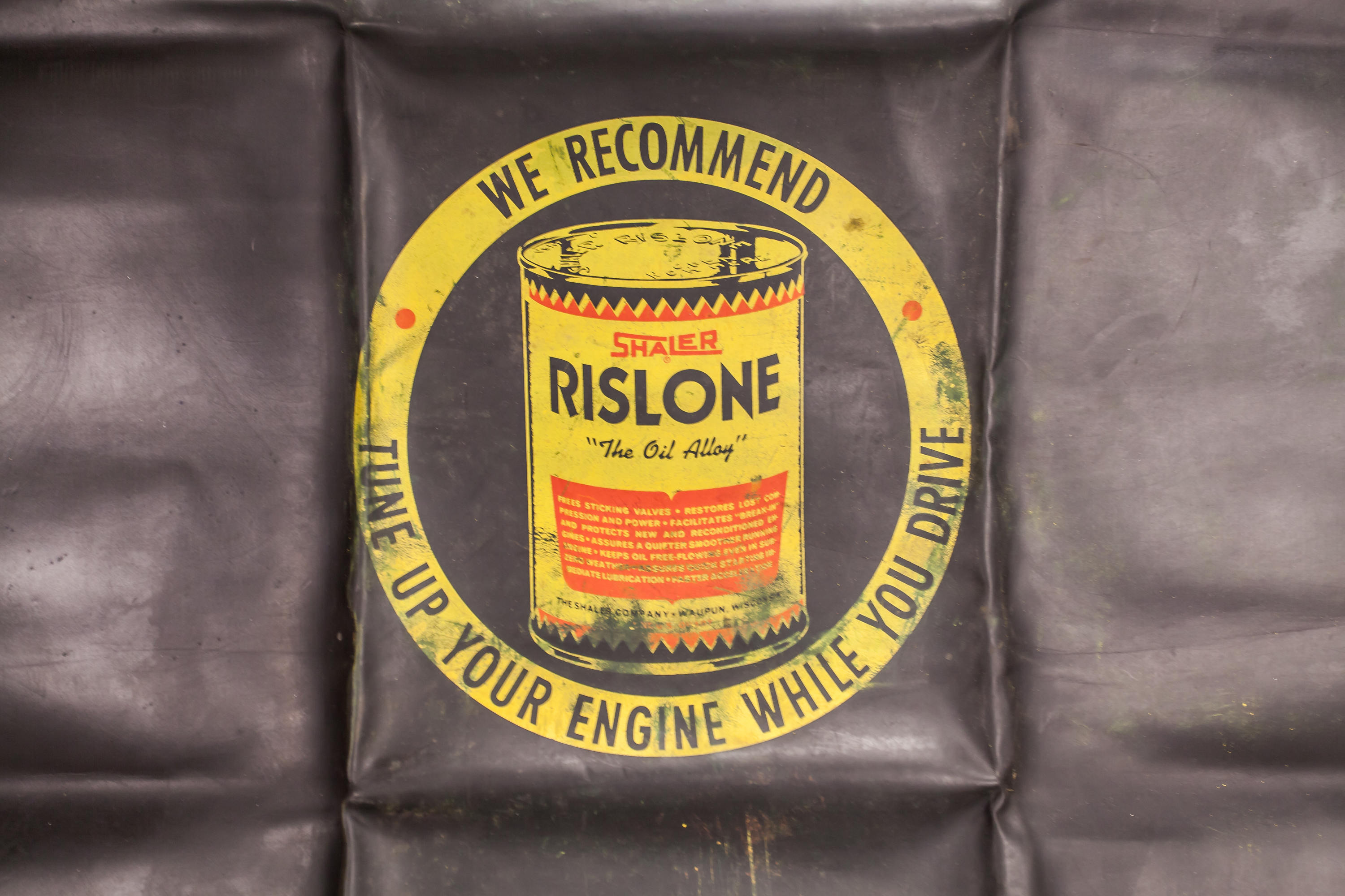 Vintage Shaler Rislone The Oil Alloy Rubber Mat Advertising Man Cave