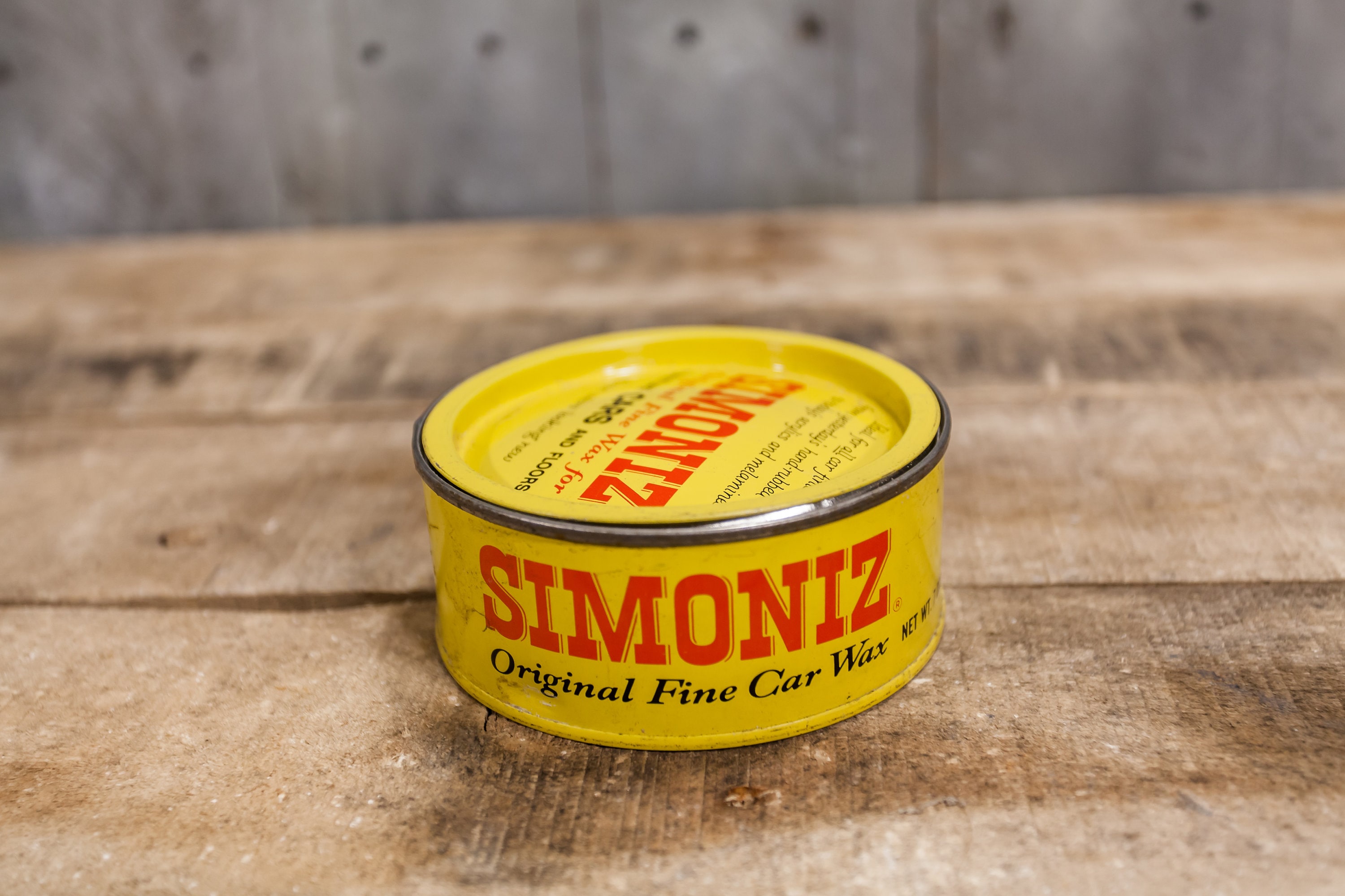 Vintage Simoniz Tin Furniture Polish Car Wax Yellow Red Advertising Can