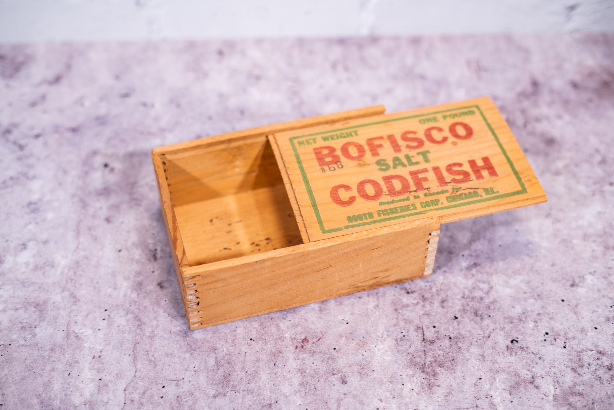 Vintage Bofisco Salt Codfish Wooden Cod Box Advertising Box Rustic