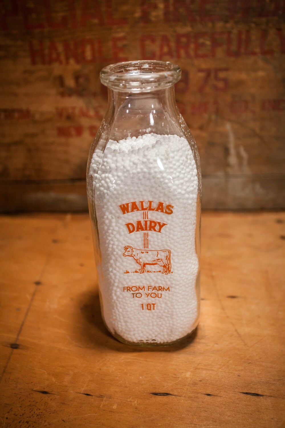 Vintage Wallas Dairy Glass Milk Bottle, New Castle PA Orange