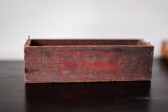 Vintage Kraft Old English Cheddar Cheese Wooden Crate Box Advertising Wooden Rustic Farmhouse Country
