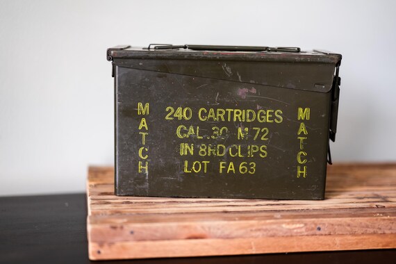 Vintage Military Ammo Box Green Yellow Ammunition Cartridge Rustic Man Cave Bullet Storage Rustic