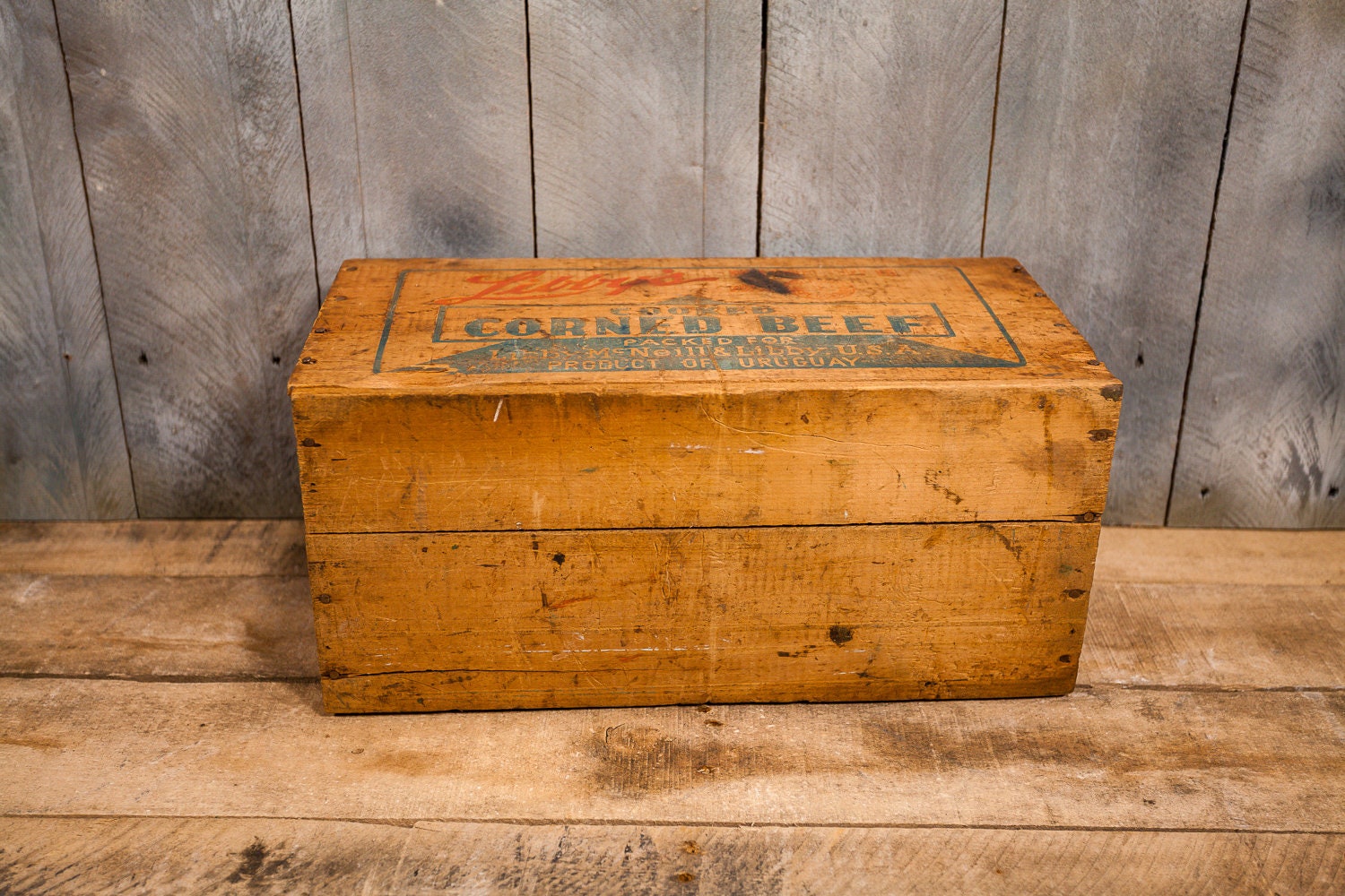 Vintage Libbys Corned Beef Wooden Crate Primitive Box Carrier Wooden