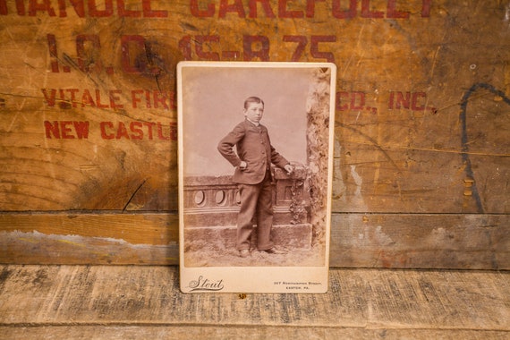 Antique Cabinet Card Photography Young Boy Photo Stout Photograph Photo Props Easton PA