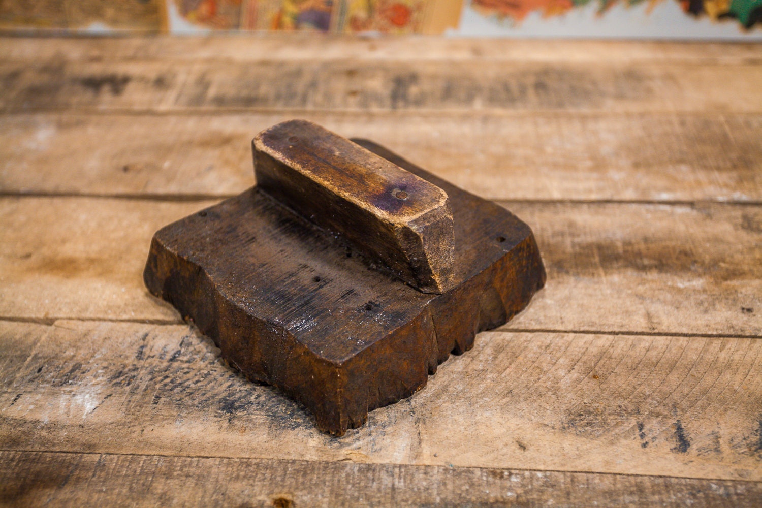 Vintage Primitive India Wood Block Ink Stamp Fabric Stamp Hand Carved