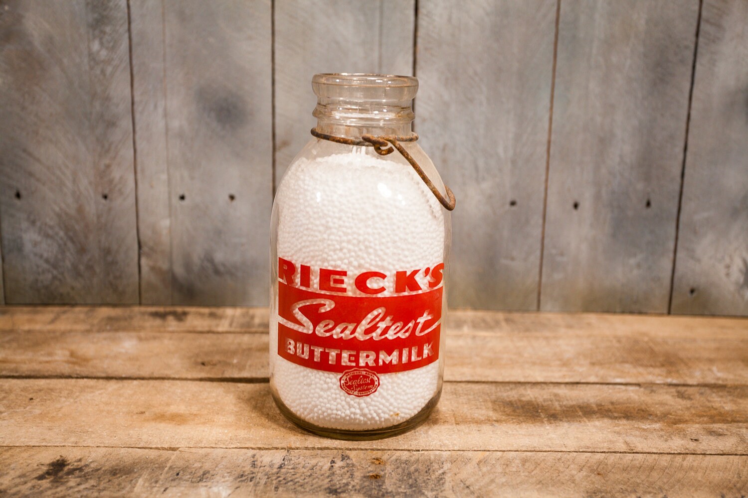 Vintage Rieck's Sealtest Buttermilk Dairy Glass Milk Bottle Half Gallon Red Advertising Cow Farm