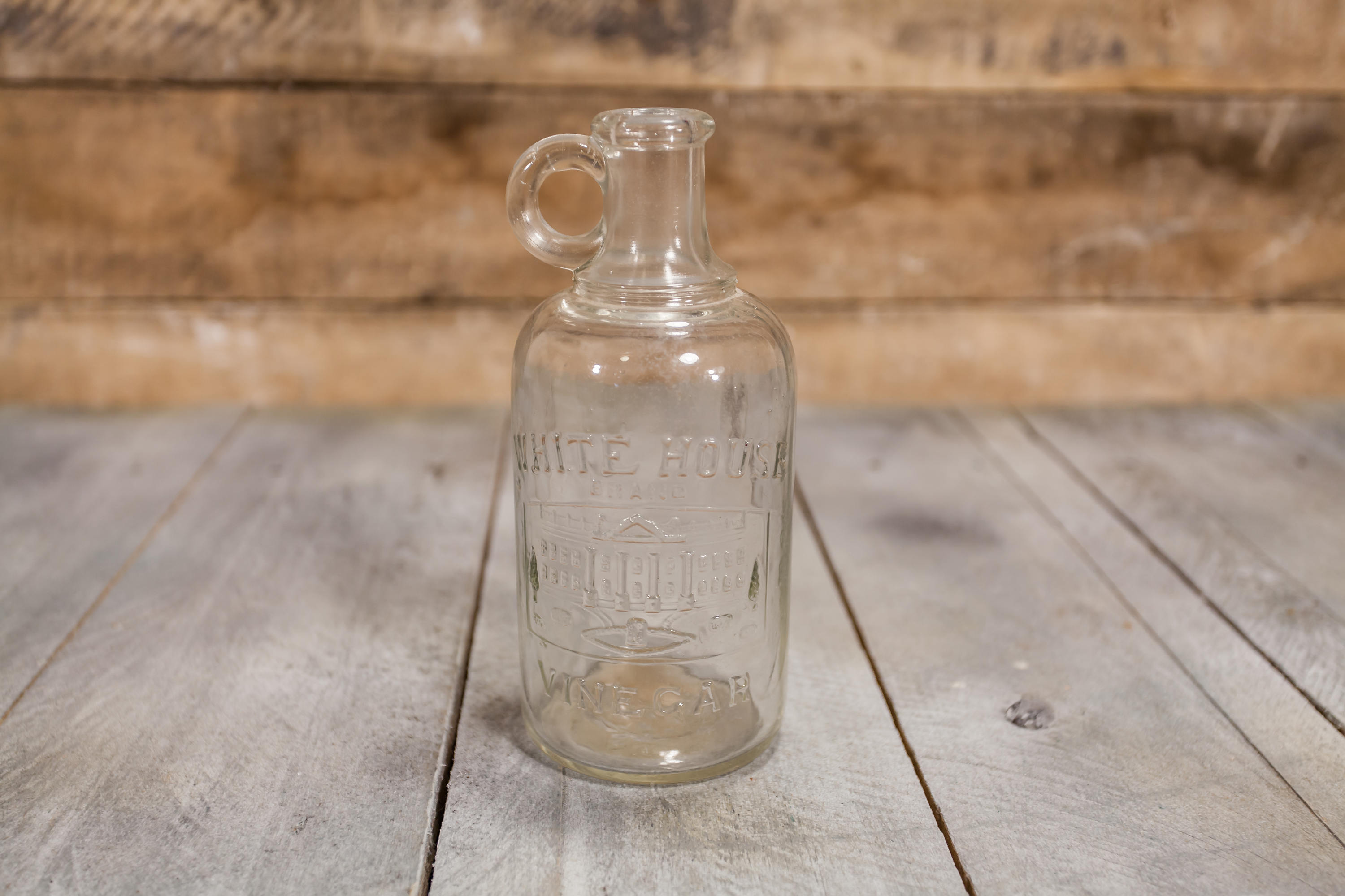 Vintage White House Vinegar Embossed Glass Jug Bottle Clear Bottle
