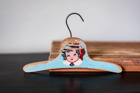 Vintage Child Clothes Hanger Wood Metal Hanger Laundry Decor Rustic Chippy Distressed Nursery Room