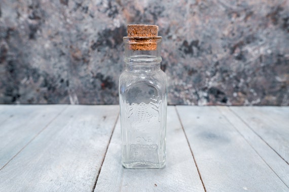 Vintage Pure Honey 1 Pound Glass Bottle Embossed Glass Bottle Jar Bee Hive Kitchen Decor Cork