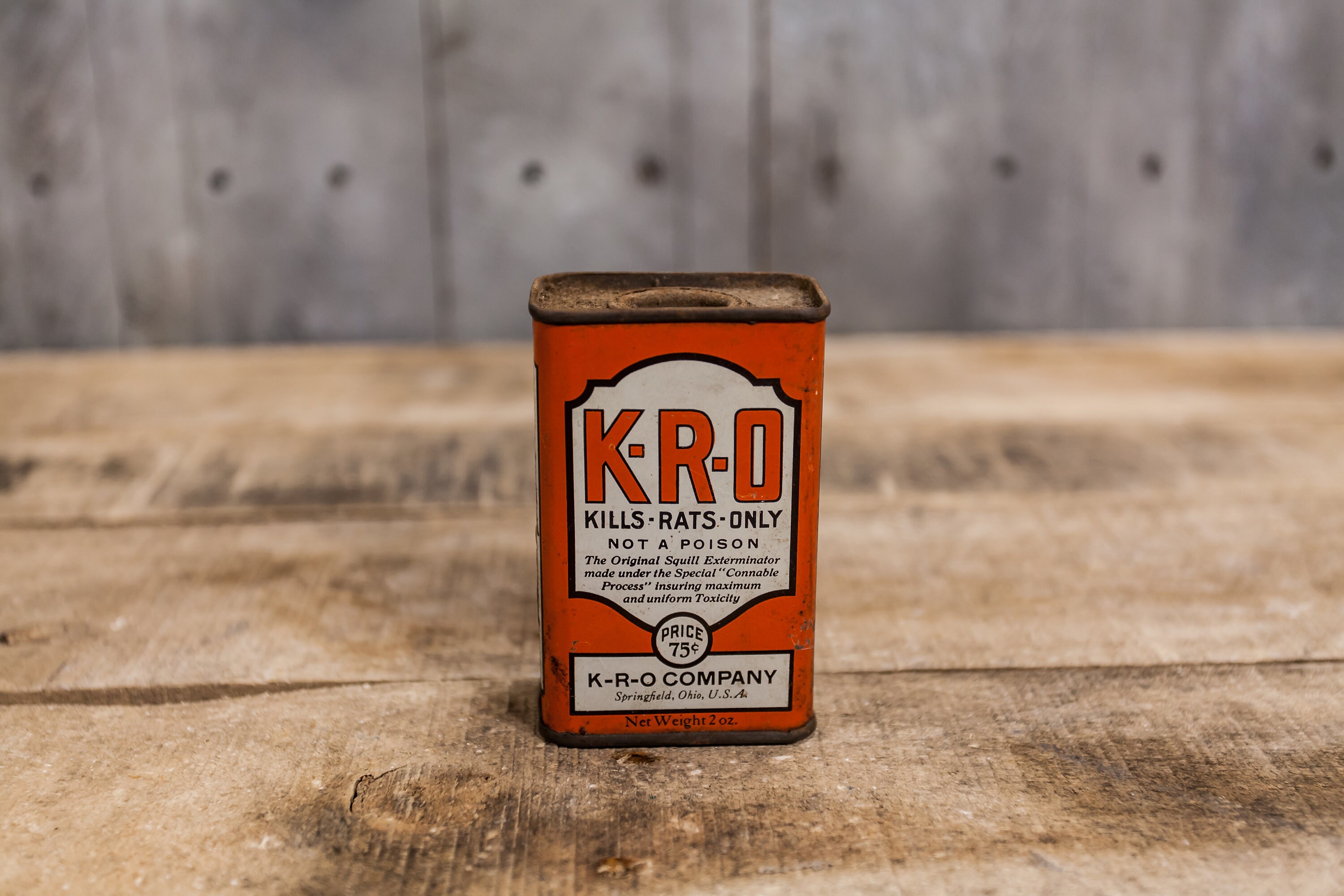Vintage K R O Kills Rats Only Tin Can Advertising Man Cave