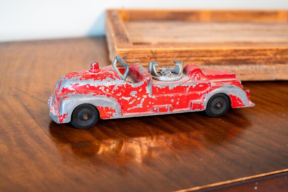 Vintage 1940s Hubley Diecast Fire Truck, Distressed Toy Decor