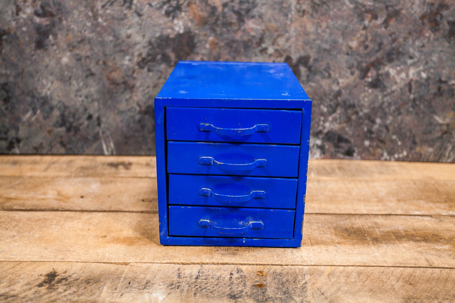 Vintage Small Metal Blue Storage 4 Drawers Utility Cabinet