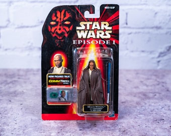 Vintage Star Wars Action Figure Mace Windu Episode 1 Comm Tech Chip Collection 2 Hasbro Figure, Star Wars Toy